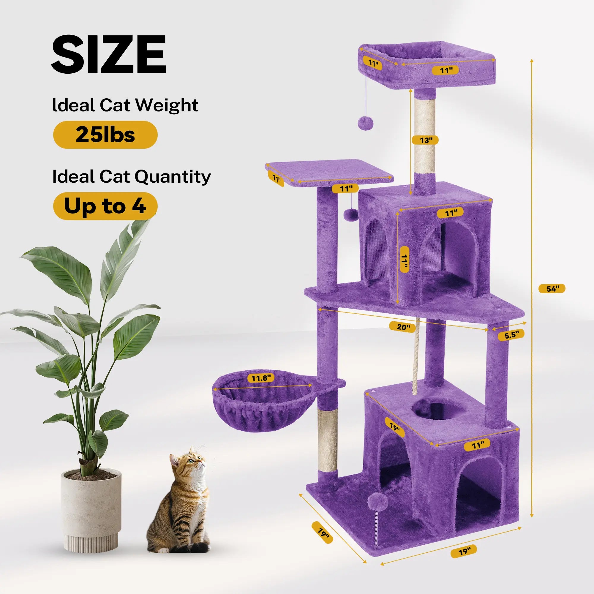 [Mothersdaygift] Wecharmer Cat Tree / Tower for Indoor with Green Leaves, Cat Condo Cozy Plush House with Hang Ball, Pet Furniture with Scratching Posts Cat Tree