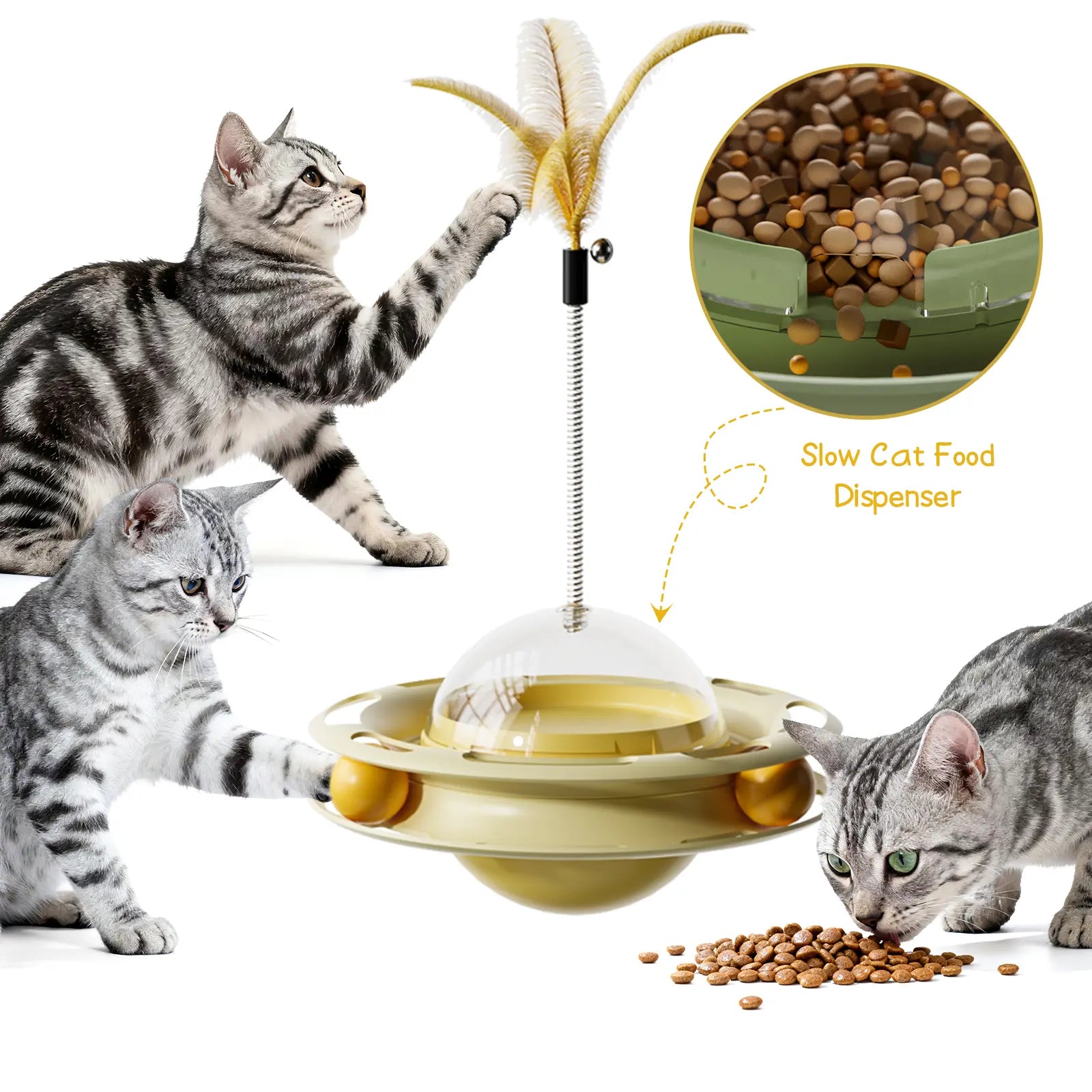 3-in-1 Interactive Cat Roller Toy - Wobbling Feather + 360 Treat Dispenser