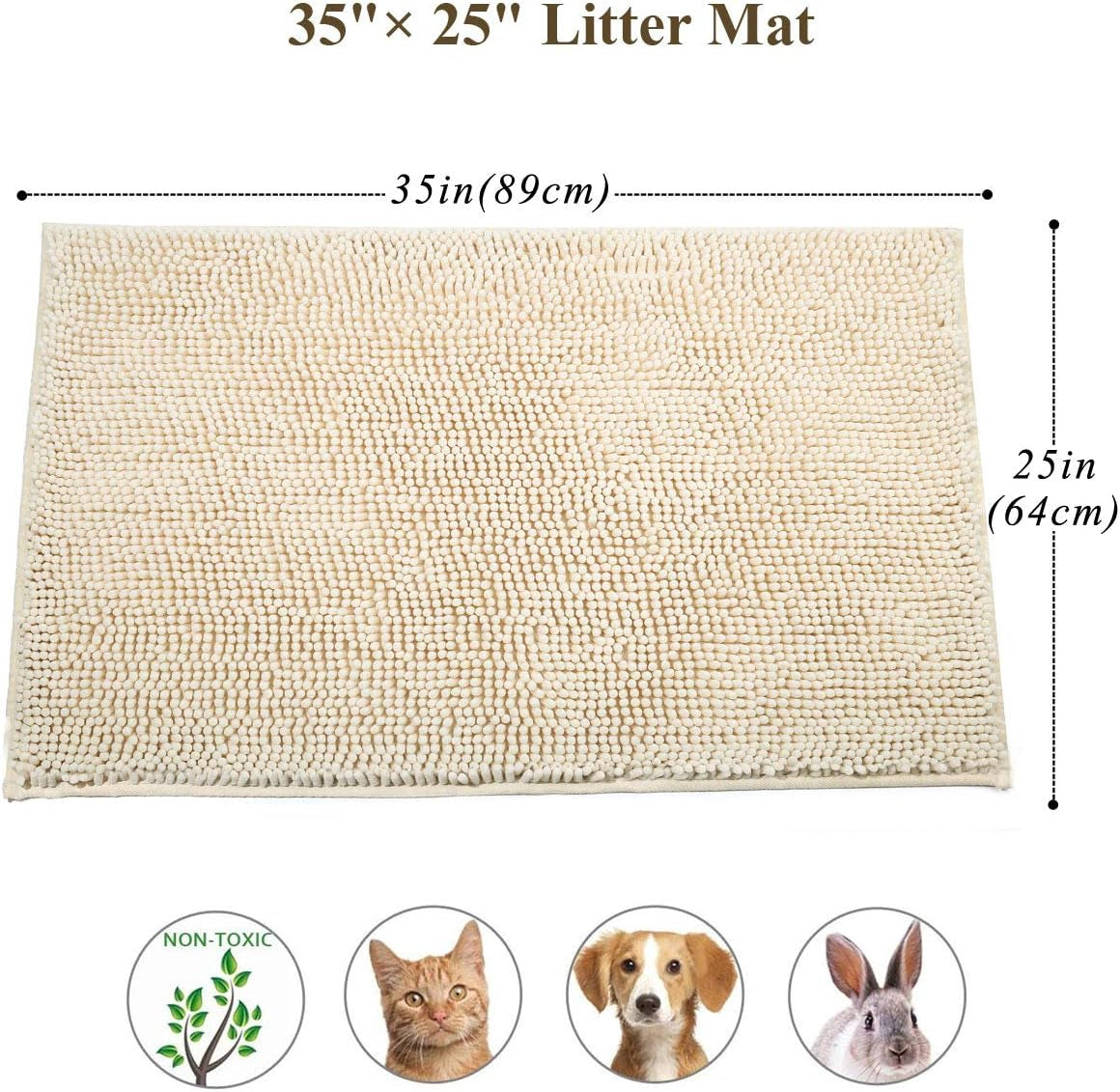 Cat Litter Mat Softgrip Litter Trapping Mat, Muddy Litterbox Rug for Indoor & Floor, Machine Washable Easy Clean Soft Microfiber for Cat, 35"× 25", Beige