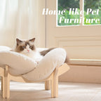 Elevated Flower Cat Bed，Wooden with Cushion， Fluffy Pet Couch Sofa for Indoor Cats and Dogs， Raised Kitty Lounge Chair， Suitable for Puppy, Cat Furniture(Large)