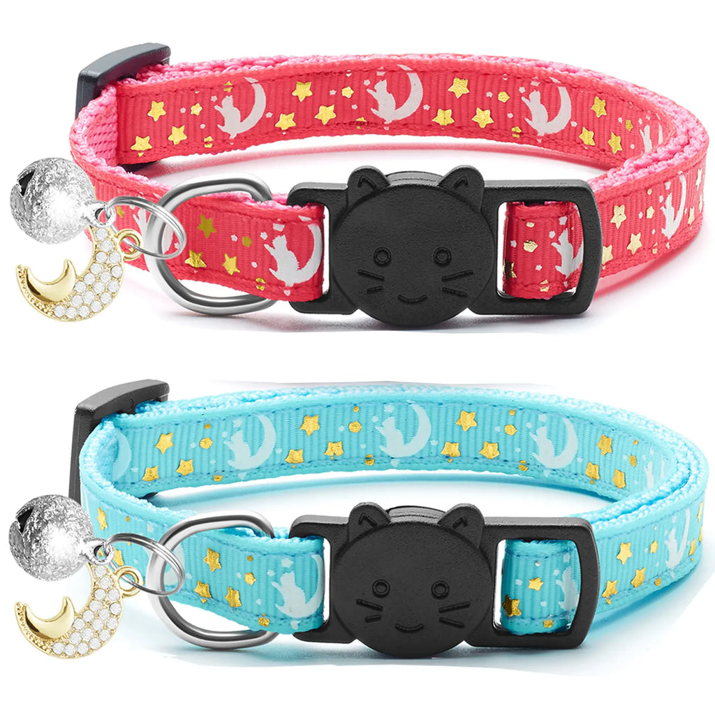 4 PCS Breakaway Cat Collars with Glowing Moon Pendant Adjustable Kitten Collar for Cats Girls Boys Pet Gifts Accessories Leashes Harnesses