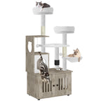 Yitahome Cat Tree with Litter Box Enclosure, 2-In-1 Cat Furniture, Modern Cat Condo, Indoor Pet Tower with Food Station, Hammocks, Hair Brush