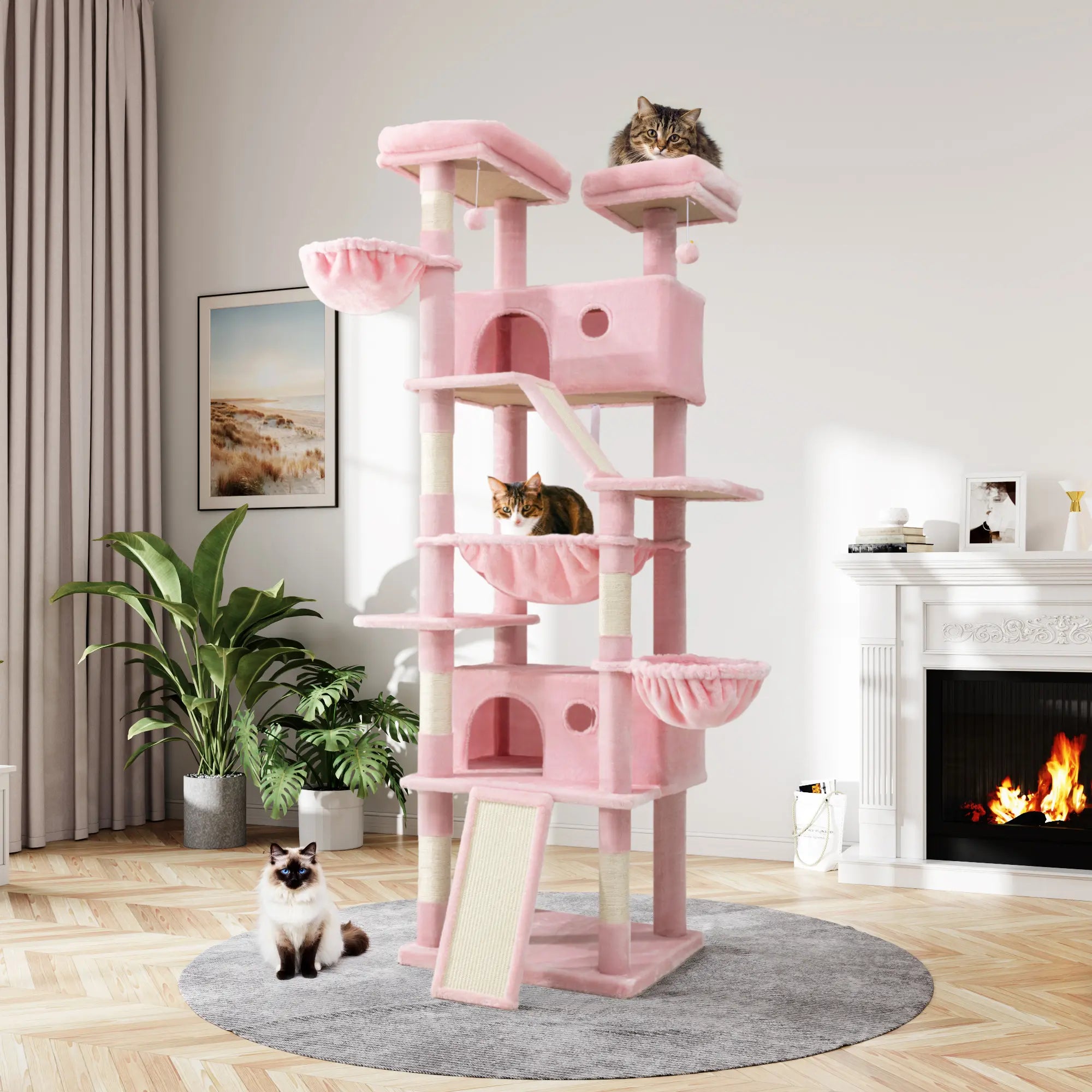 MUTICOR 82In Cat Tree Tower All-In-One Luxury Cat Tree with Scratching Posts & Boards,Hammock,Cozy Condo Room House,Toy Balls,Multifunctional Pets Furniture#Summervibes