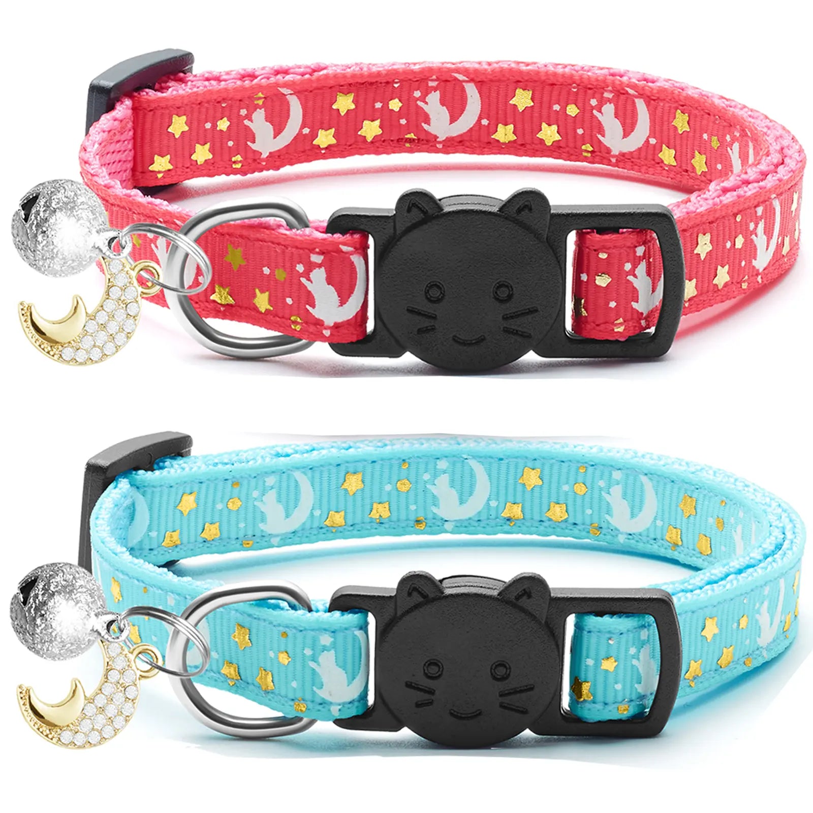 4 PCS Breakaway Cat Collars with Glowing Moon Pendant Adjustable Kitten Collar for Cats Girls Boys Pet Gifts Accessories Leashes Harnesses
