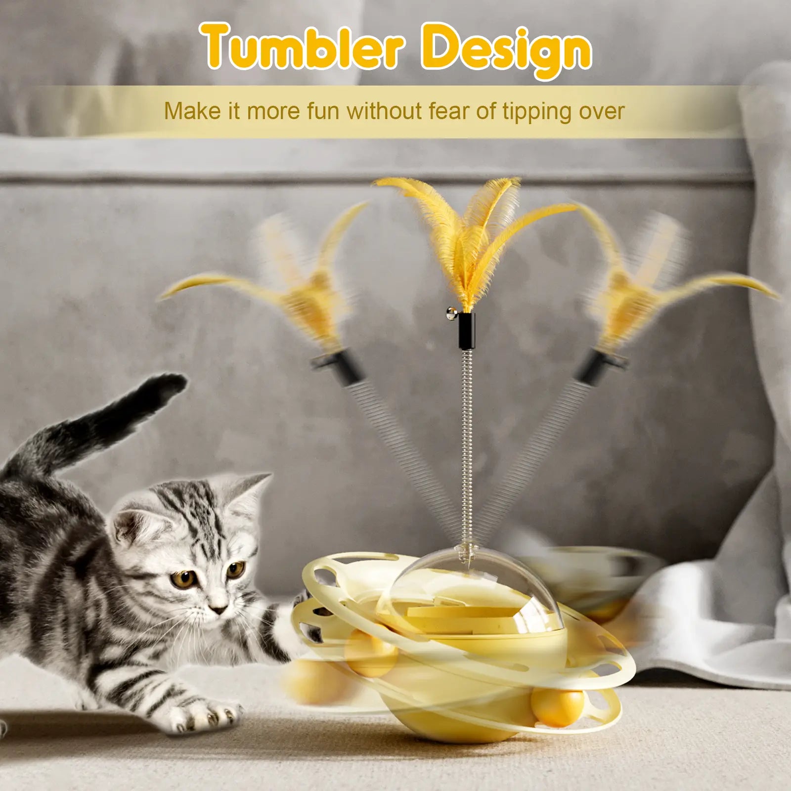 3-in-1 Interactive Cat Roller Toy - Wobbling Feather + 360 Treat Dispenser