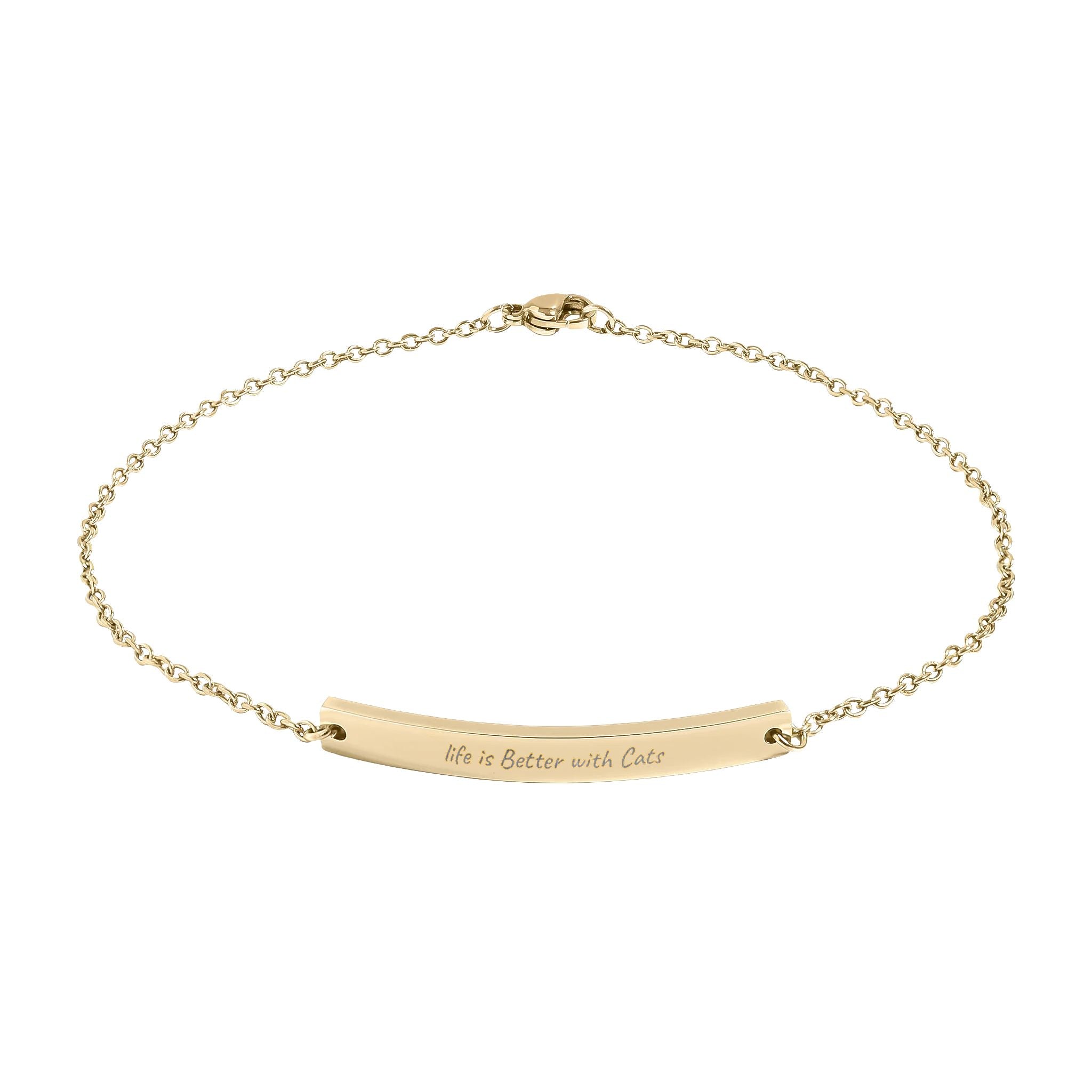 Personalized Cat Anklet - Custom Engraved Name Bar, Cat Mom Gift
