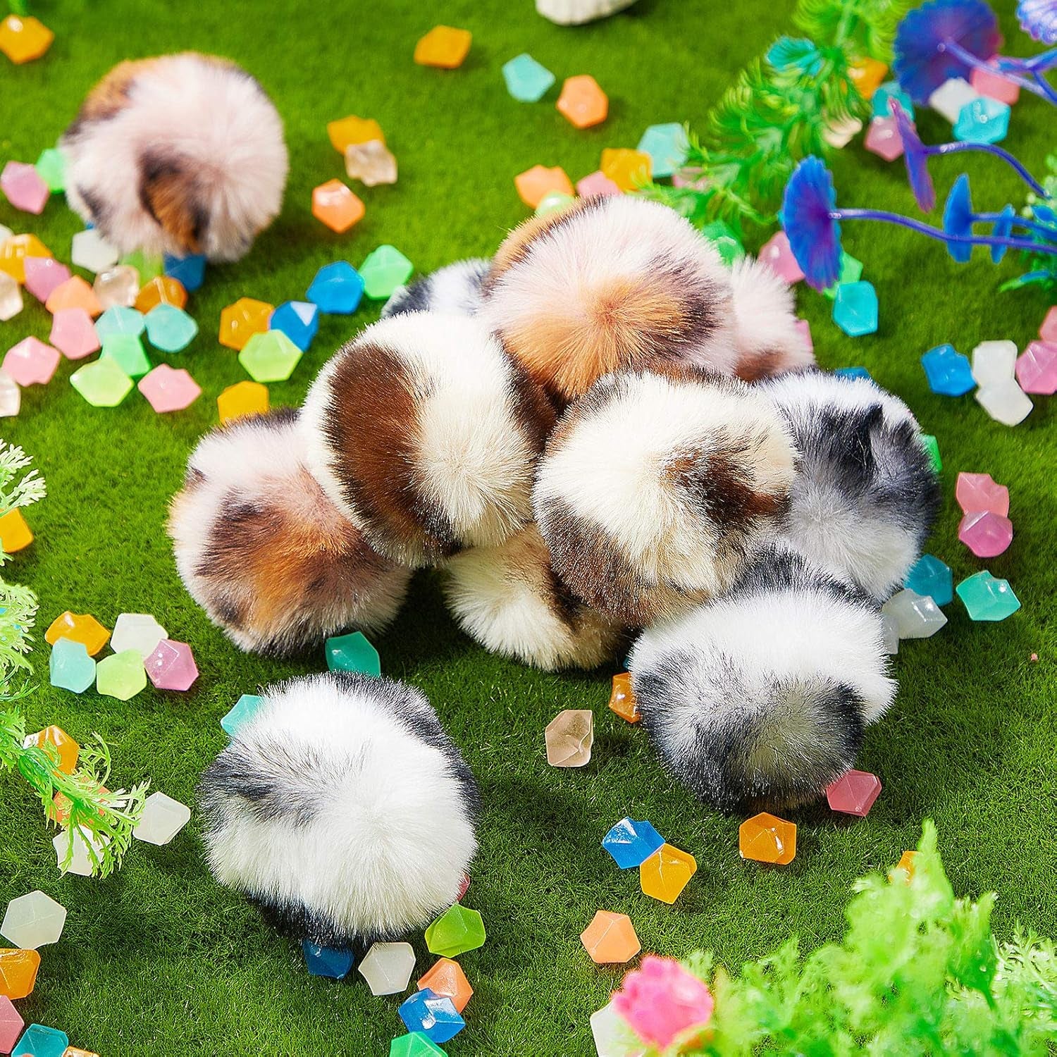 12 Pieces Cat Pom Pom Balls Toys Large Fuzzy Cat Ball Artificial Large Plush Ball for Cats Pets Interactive Playing Indoor(Pink,Leopard)