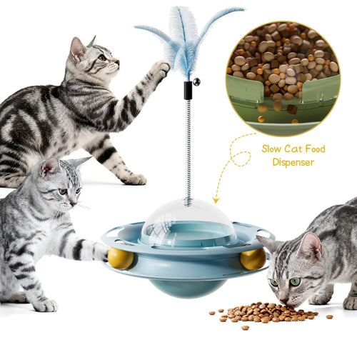 3-in-1 Interactive Cat Roller Toy - Wobbling Feather + 360 Treat Dispenser