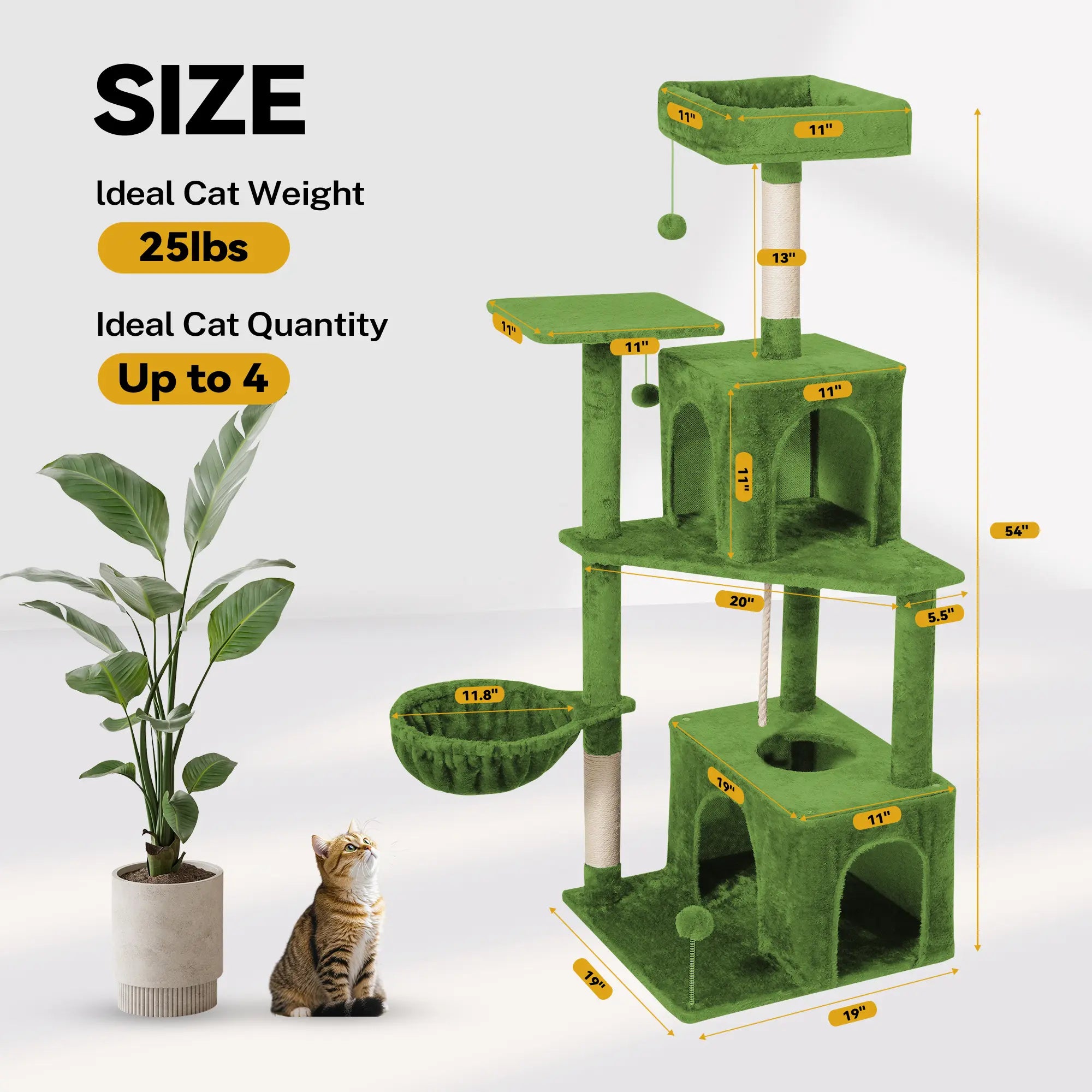 [Mothersdaygift] Wecharmer Cat Tree / Tower for Indoor with Green Leaves, Cat Condo Cozy Plush House with Hang Ball, Pet Furniture with Scratching Posts Cat Tree