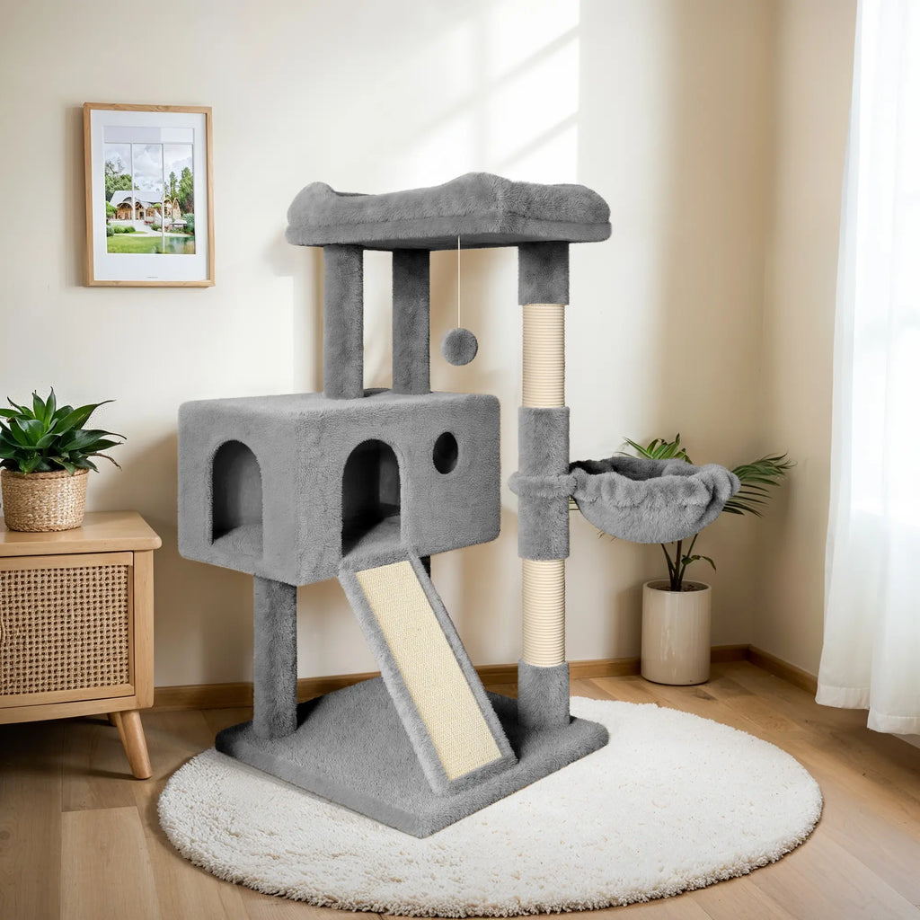 HOOMIC 36 Inches Cat Tree, Multi-Level Condo with Sisal Posts & Cozy Hammock, Padded Plush Perch, Available in Beige, Dark Grey, Light Grey , Perfect for Indoor Cats & Kittens #Summervibes