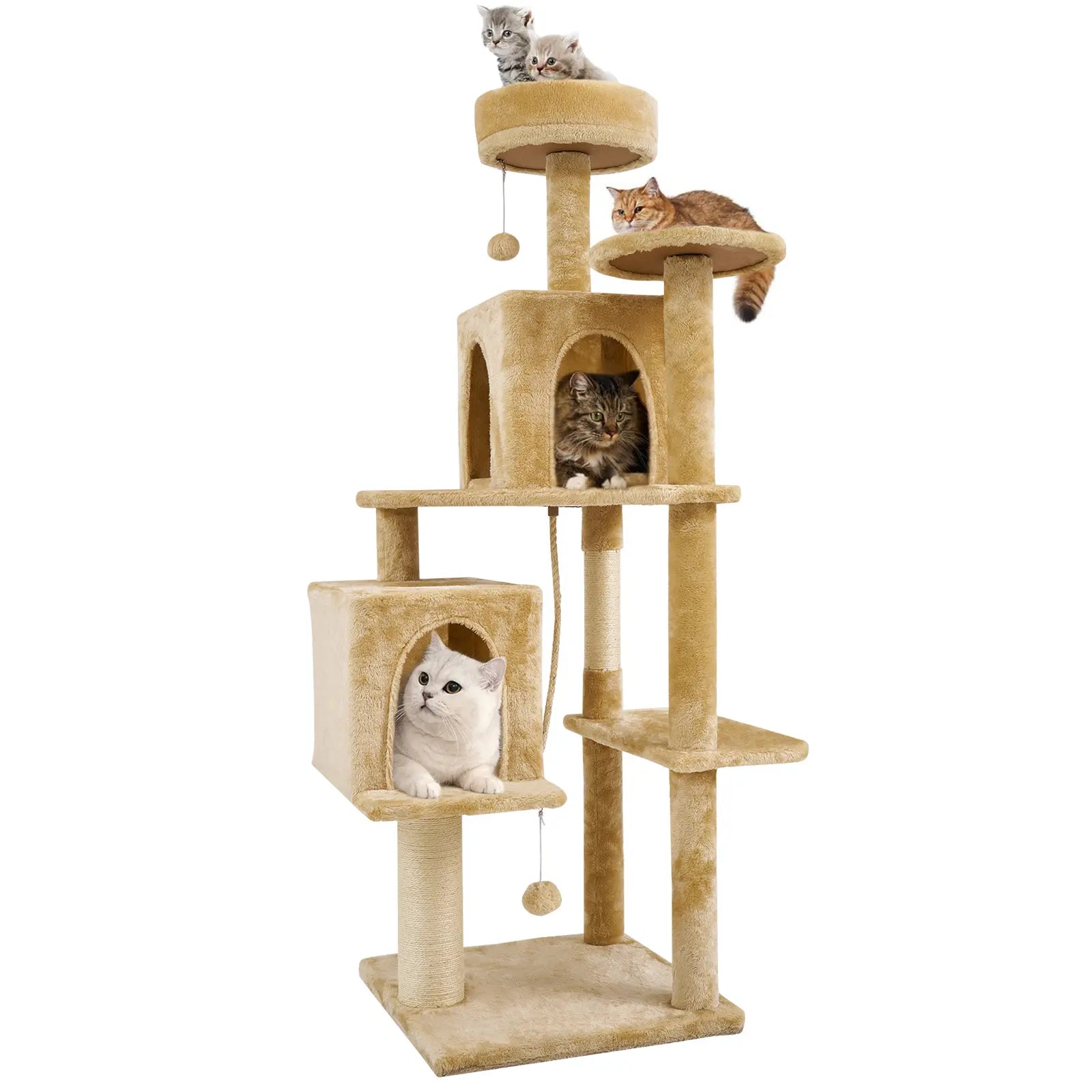 [Mothersdaygift] Wecharmer Cat Tree / Tower for Indoor with Green Leaves, Cat Condo Cozy Plush House with Hang Ball, Pet Furniture with Scratching Posts Cat Tree