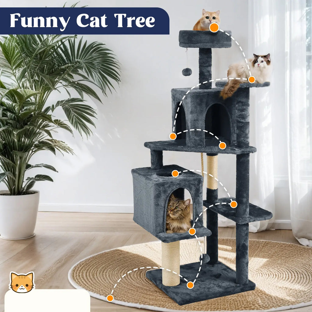 [Mothersdaygift] Wecharmer Cat Tree / Tower for Indoor with Green Leaves, Cat Condo Cozy Plush House with Hang Ball, Pet Furniture with Scratching Posts Cat Tree