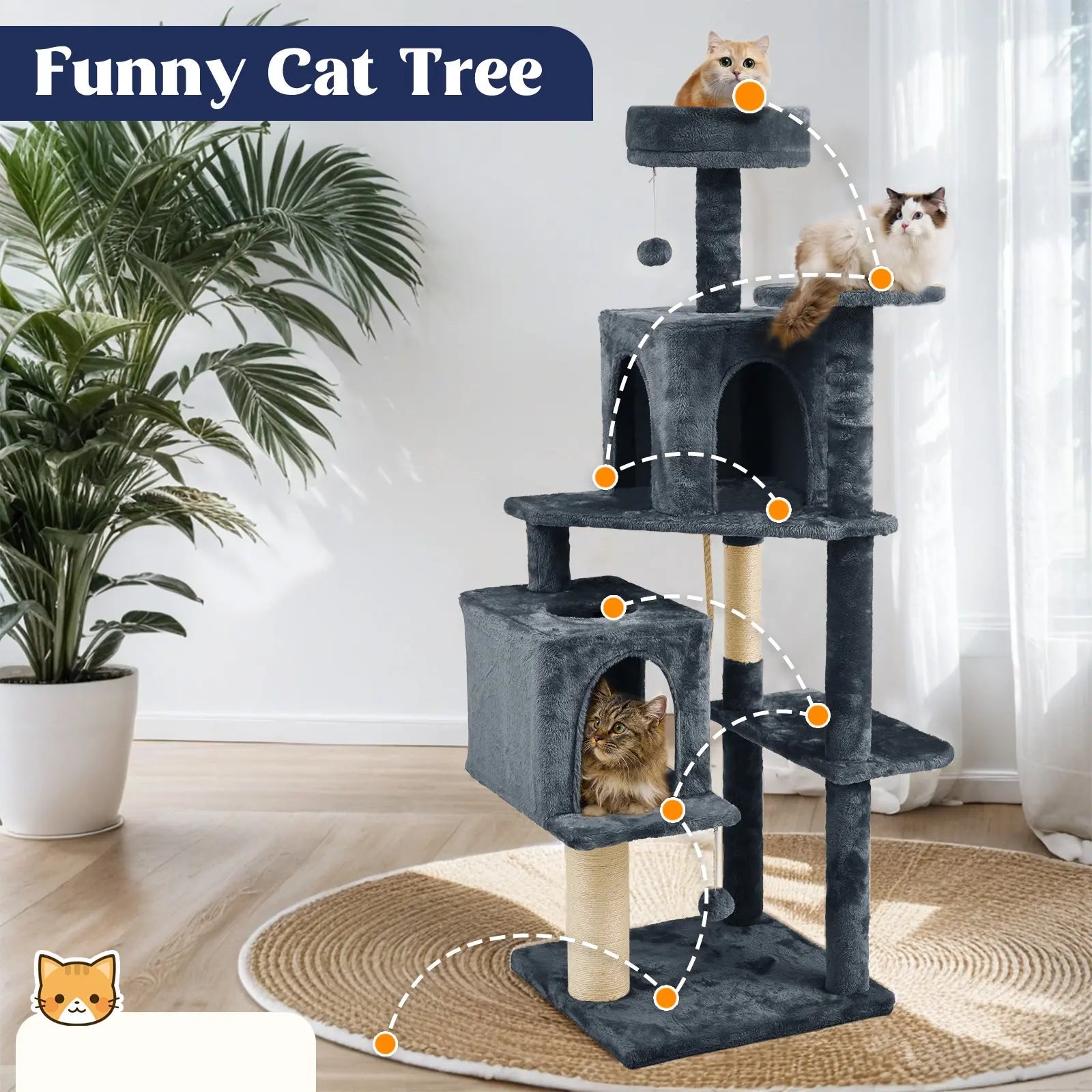 [Mothersdaygift] Wecharmer Cat Tree / Tower for Indoor with Green Leaves, Cat Condo Cozy Plush House with Hang Ball, Pet Furniture with Scratching Posts Cat Tree