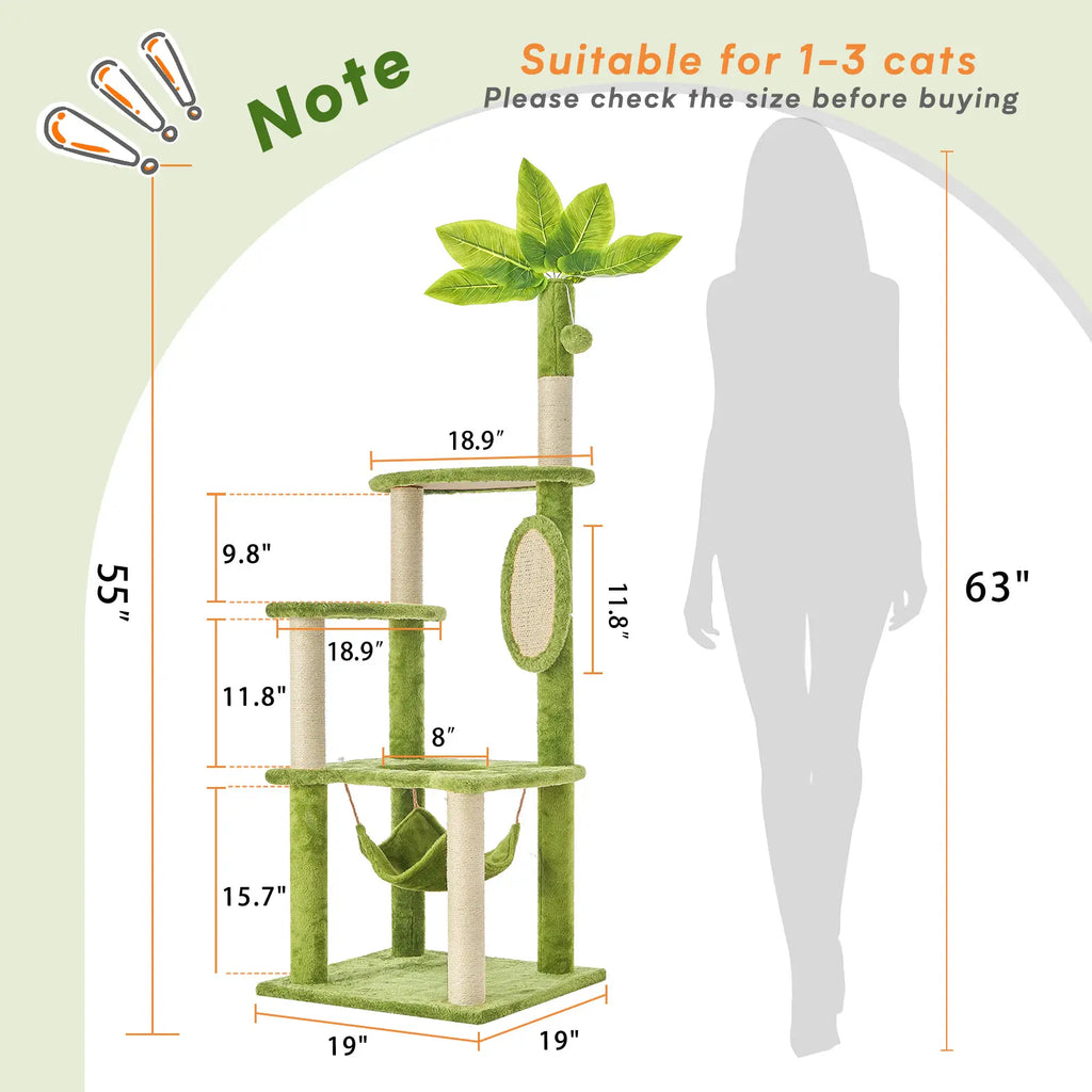 [Mothersdaygift] Wecharmer Cat Tree / Tower for Indoor with Green Leaves, Cat Condo Cozy Plush House with Hang Ball, Pet Furniture with Scratching Posts Cat Tree