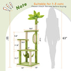 [Mothersdaygift] Wecharmer Cat Tree / Tower for Indoor with Green Leaves, Cat Condo Cozy Plush House with Hang Ball, Pet Furniture with Scratching Posts Cat Tree