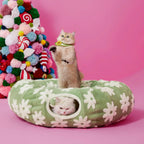 Lesure Cat Tunnel Bed for Indoor Cats - Soft&Cozy Cute Cat Donut Tunnel with Washable Circle Cushion, round Pet Play Tunnel Toy for Kitten/Puppy/Rabbit, Peekaboo Cave Toy, Cool Cat Stuff