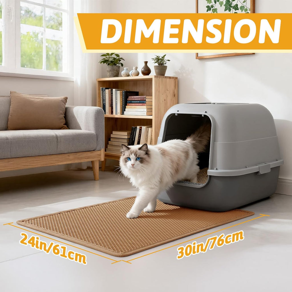 Cat Litter Mat Double Layer Waterproof Urine Proof Trapping Mat 1 Pack (30''X24'', Brown)