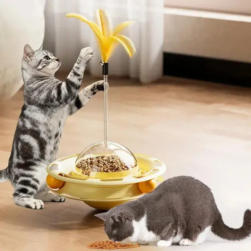 3-in-1 Interactive Cat Roller Toy - Wobbling Feather + 360 Treat Dispenser