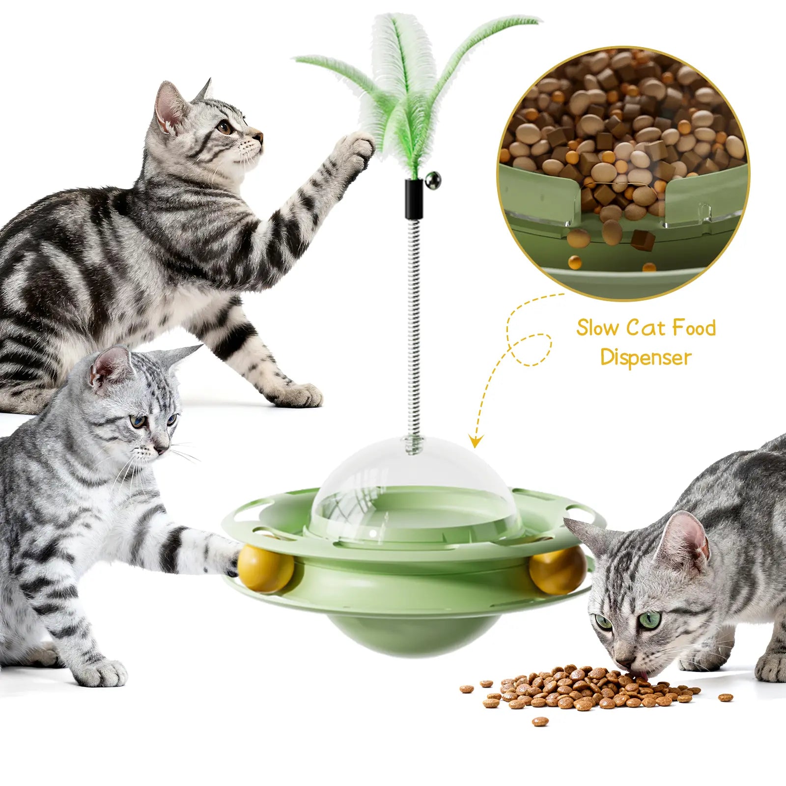 3-in-1 Interactive Cat Roller Toy - Wobbling Feather + 360 Treat Dispenser