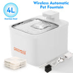 Cat Water Fountain, 4L Wireless Pet Fountain Stainless Steel Automatic Water Dispenser Cat Water Fountains Indoors