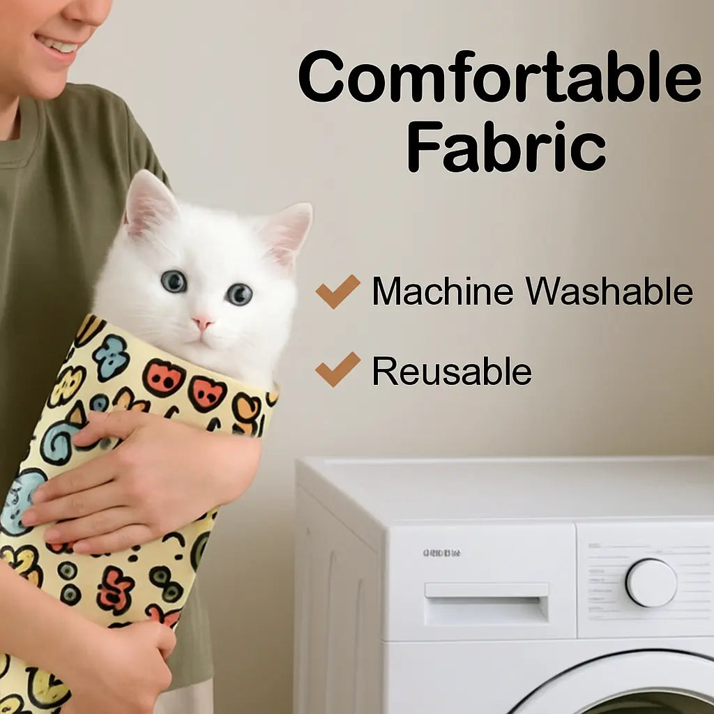 Supetspaw Reusable Cat Grooming Wrap – Washable Self-Adhesive Anti-Scratch Restraint Wrapfor Stress-Free Nail Clipping, Face Cleaning, Medication ， Multifunctional Care& More | Also Great for Makeup or Camera Travel Storage Calming