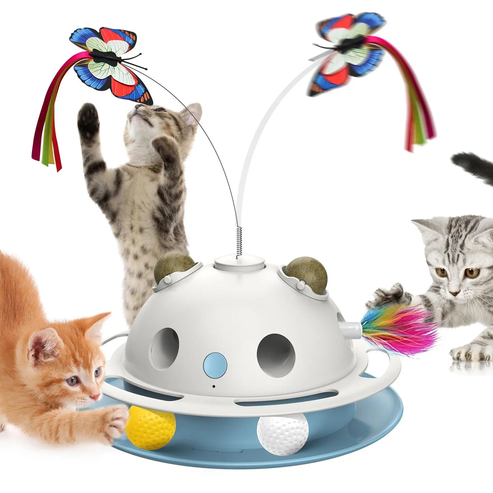 3-in-1 Interactive Cat Roller Toy - Wobbling Feather + 360 Treat Dispenser