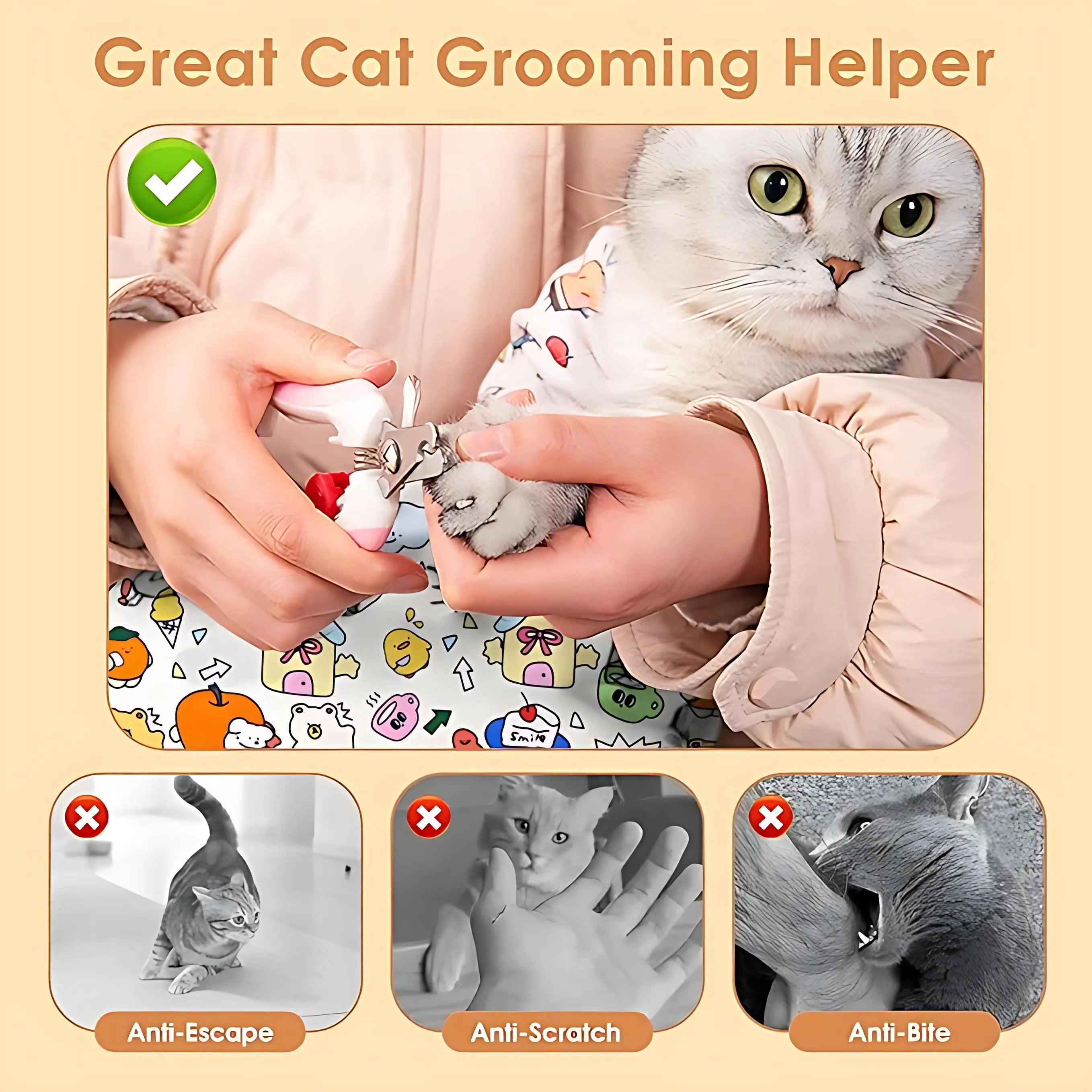 Supetspaw Reusable Cat Grooming Wrap – Washable Self-Adhesive Anti-Scratch Restraint Wrapfor Stress-Free Nail Clipping, Face Cleaning, Medication ， Multifunctional Care& More | Also Great for Makeup or Camera Travel Storage Calming