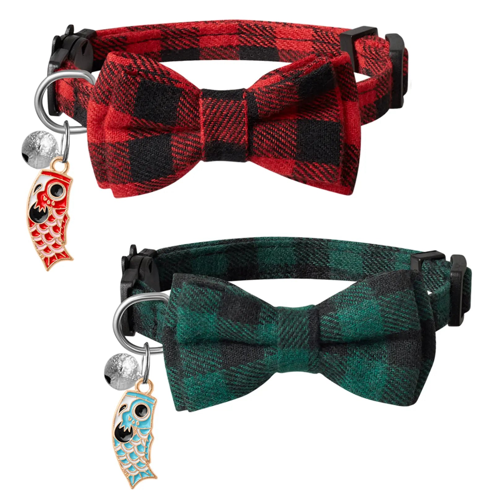 2 Pack Small Fish Cat Collars with Bow Tie and Bell,Personalized Breakaway Kitten Collar for Girl Boy Cats,Adjustable 7-12Inch,Cute for Kitty Kitten Adult Cats,Pet Supplies,Stuff,Accessories