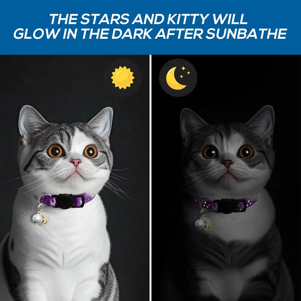 4 PCS Breakaway Cat Collars with Glowing Moon Pendant Adjustable Kitten Collar for Cats Girls Boys Pet Gifts Accessories Leashes Harnesses