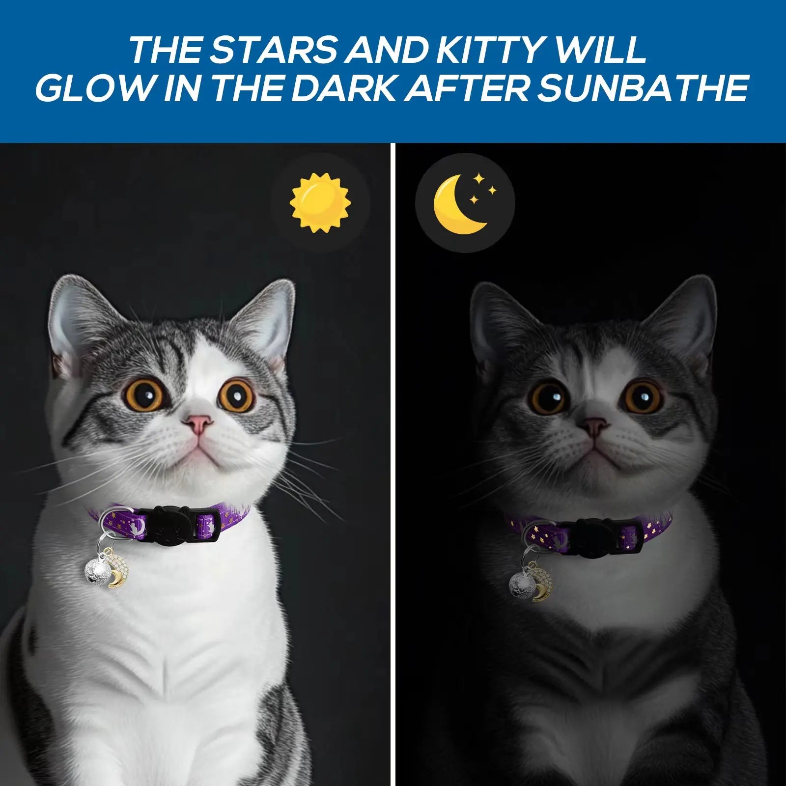 4 PCS Breakaway Cat Collars with Glowing Moon Pendant Adjustable Kitten Collar for Cats Girls Boys Pet Gifts Accessories Leashes Harnesses