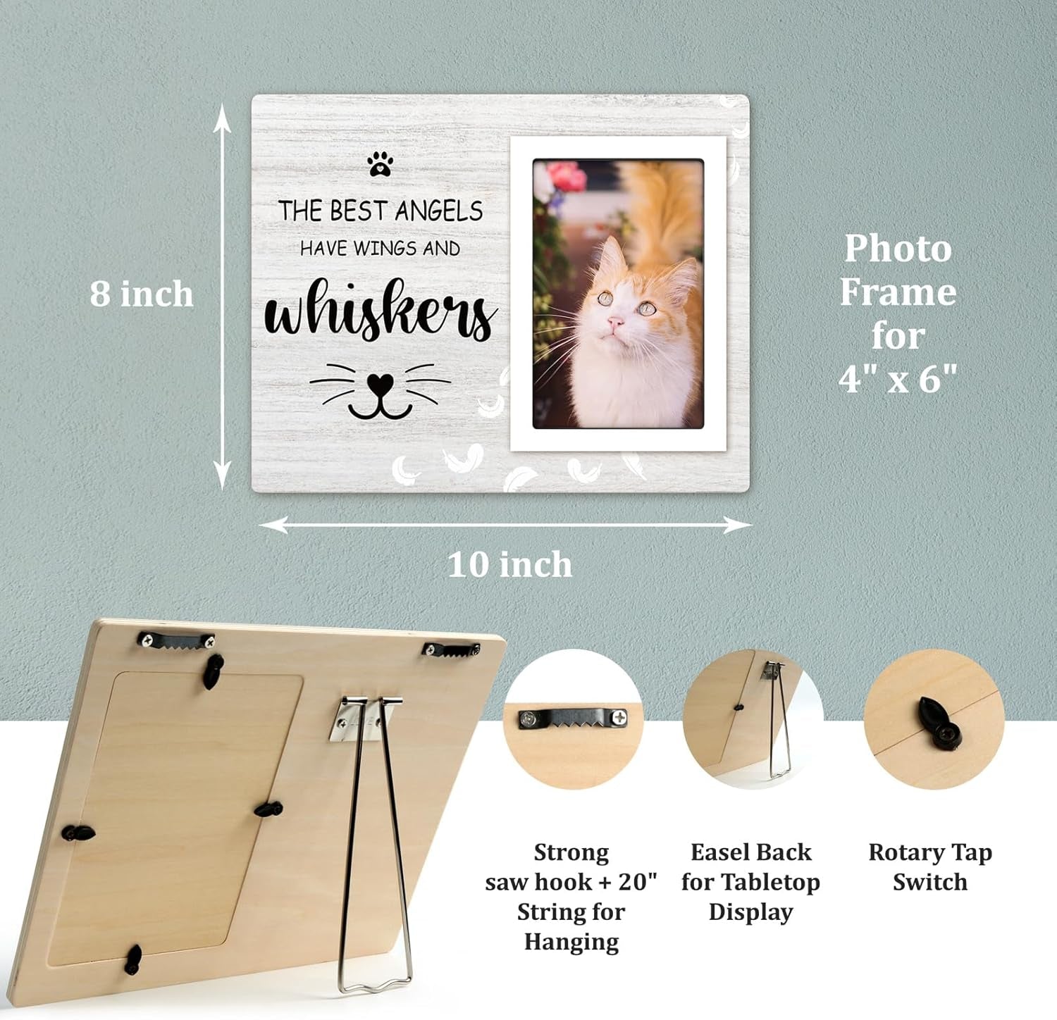 Cat Memorial Gifts for Loss of Cat, Cat Memorial Picture Frame, Cat Loss Sympath