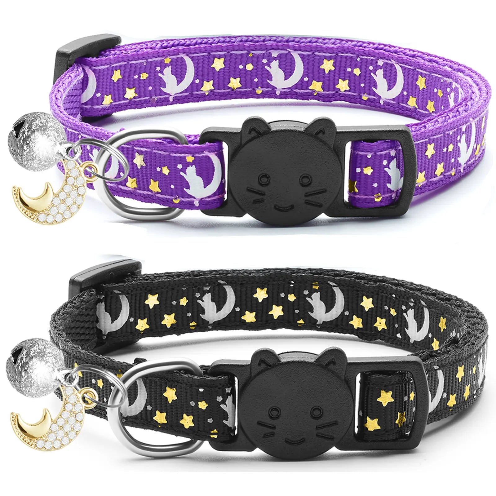 4 PCS Breakaway Cat Collars with Glowing Moon Pendant Adjustable Kitten Collar for Cats Girls Boys Pet Gifts Accessories Leashes Harnesses