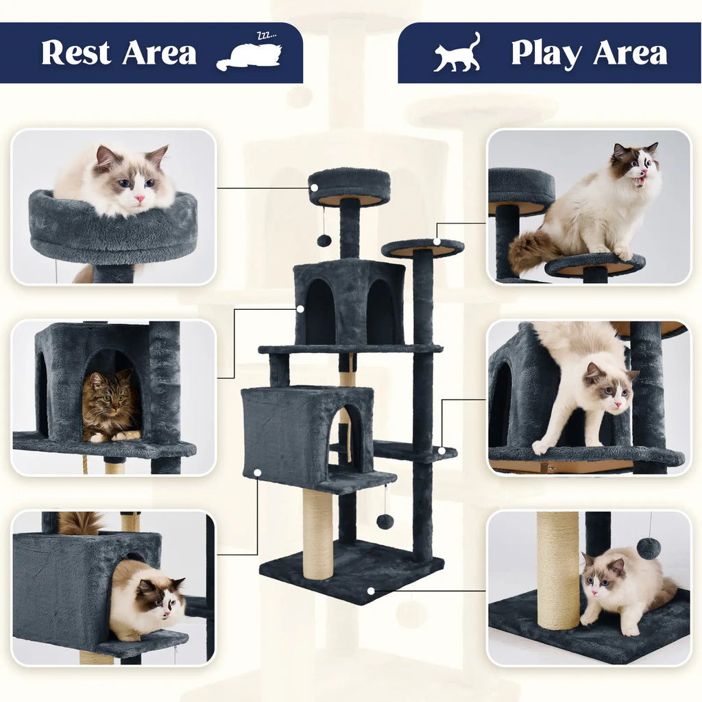 [Mothersdaygift] Wecharmer Cat Tree / Tower for Indoor with Green Leaves, Cat Condo Cozy Plush House with Hang Ball, Pet Furniture with Scratching Posts Cat Tree