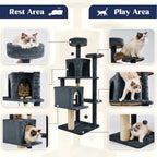 [Mothersdaygift] Wecharmer Cat Tree / Tower for Indoor with Green Leaves, Cat Condo Cozy Plush House with Hang Ball, Pet Furniture with Scratching Posts Cat Tree