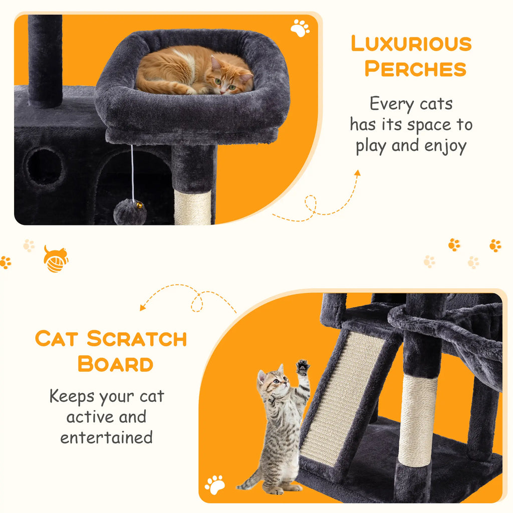 HOOMIC 36 Inches Cat Tree, Multi-Level Condo with Sisal Posts & Cozy Hammock, Padded Plush Perch, Available in Beige, Dark Grey, Light Grey , Perfect for Indoor Cats & Kittens #Summervibes