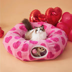 Lesure Cat Tunnel Bed for Indoor Cats - Soft&Cozy Cute Cat Donut Tunnel with Washable Circle Cushion, round Pet Play Tunnel Toy for Kitten/Puppy/Rabbit, Peekaboo Cave Toy, Cool Cat Stuff