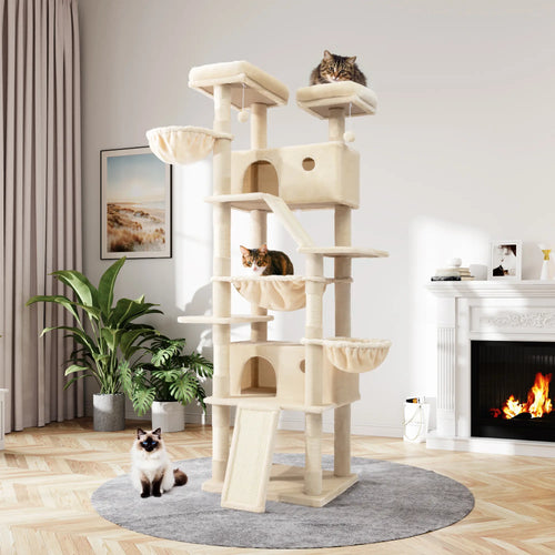 MUTICOR 82In Cat Tree Tower All-In-One Luxury Cat Tree with Scratching Posts & Boards,Hammock,Cozy Condo Room House,Toy Balls,Multifunctional Pets Furniture#Summervibes