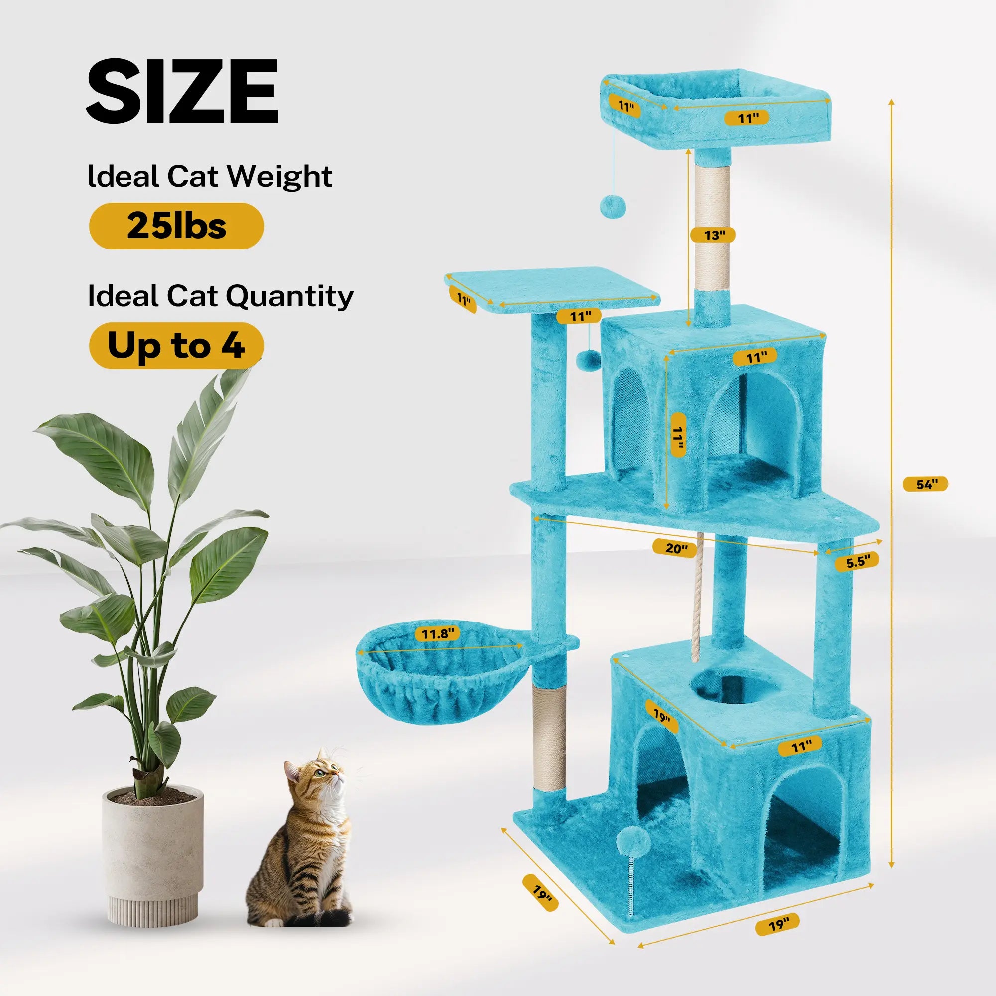 [Mothersdaygift] Wecharmer Cat Tree / Tower for Indoor with Green Leaves, Cat Condo Cozy Plush House with Hang Ball, Pet Furniture with Scratching Posts Cat Tree