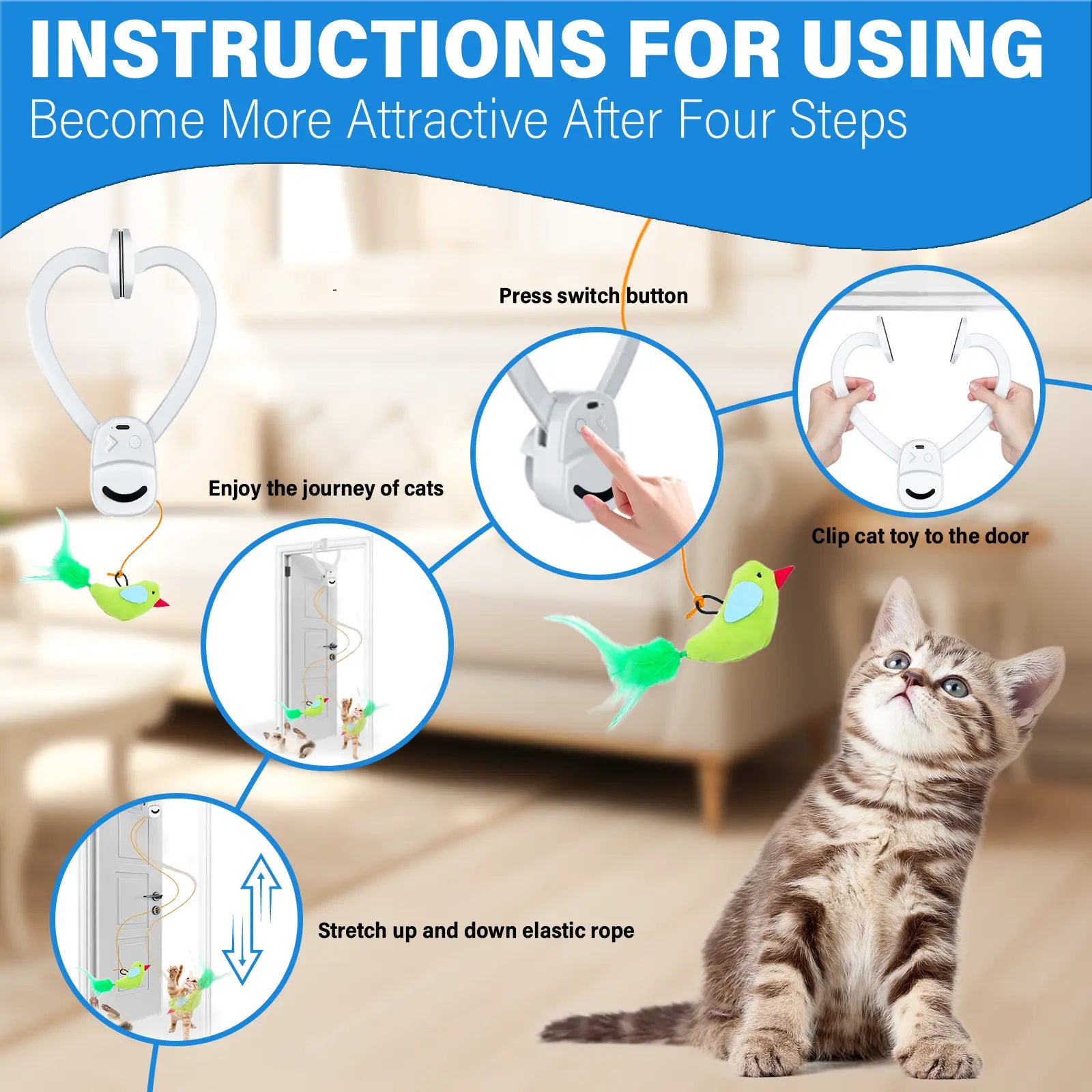CATPICK Interactive Cat Toy for Indoor Cats - Best Kitten & Adult Cat Enrichment Stimulation Toy with Electric Flying Bird Feather Wand
