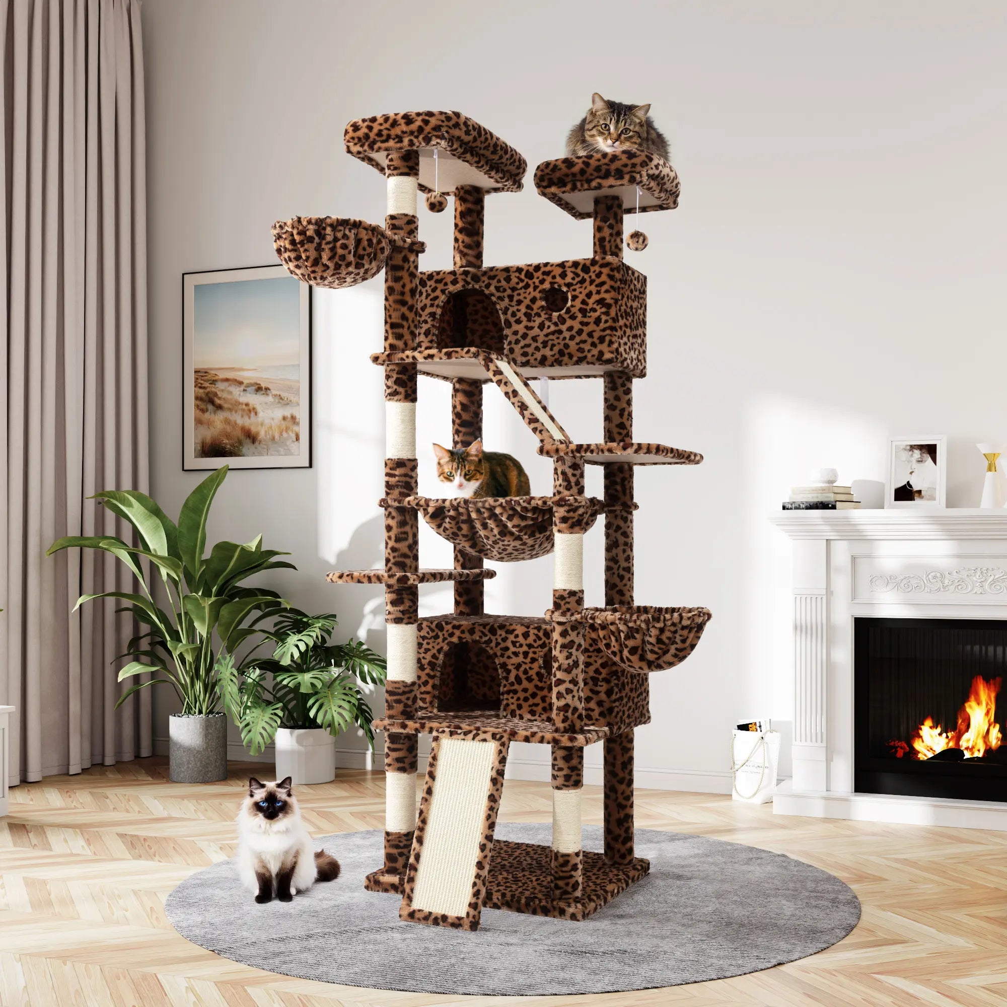 MUTICOR 82In Cat Tree Tower All-In-One Luxury Cat Tree with Scratching Posts & Boards,Hammock,Cozy Condo Room House,Toy Balls,Multifunctional Pets Furniture#Summervibes