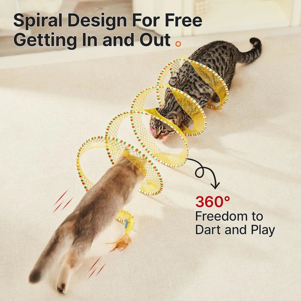 Potaroma Spiral Cat Tunnel - Collapsible Spring Toy with Feather & Bell