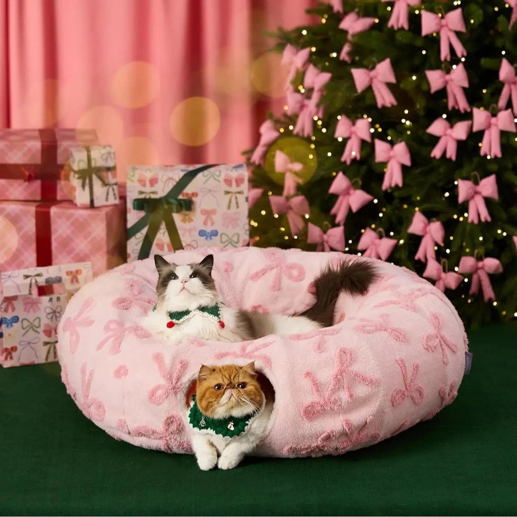 Lesure Cat Tunnel Bed for Indoor Cats - Soft&Cozy Cute Cat Donut Tunnel with Washable Circle Cushion, round Pet Play Tunnel Toy for Kitten/Puppy/Rabbit, Peekaboo Cave Toy, Cool Cat Stuff