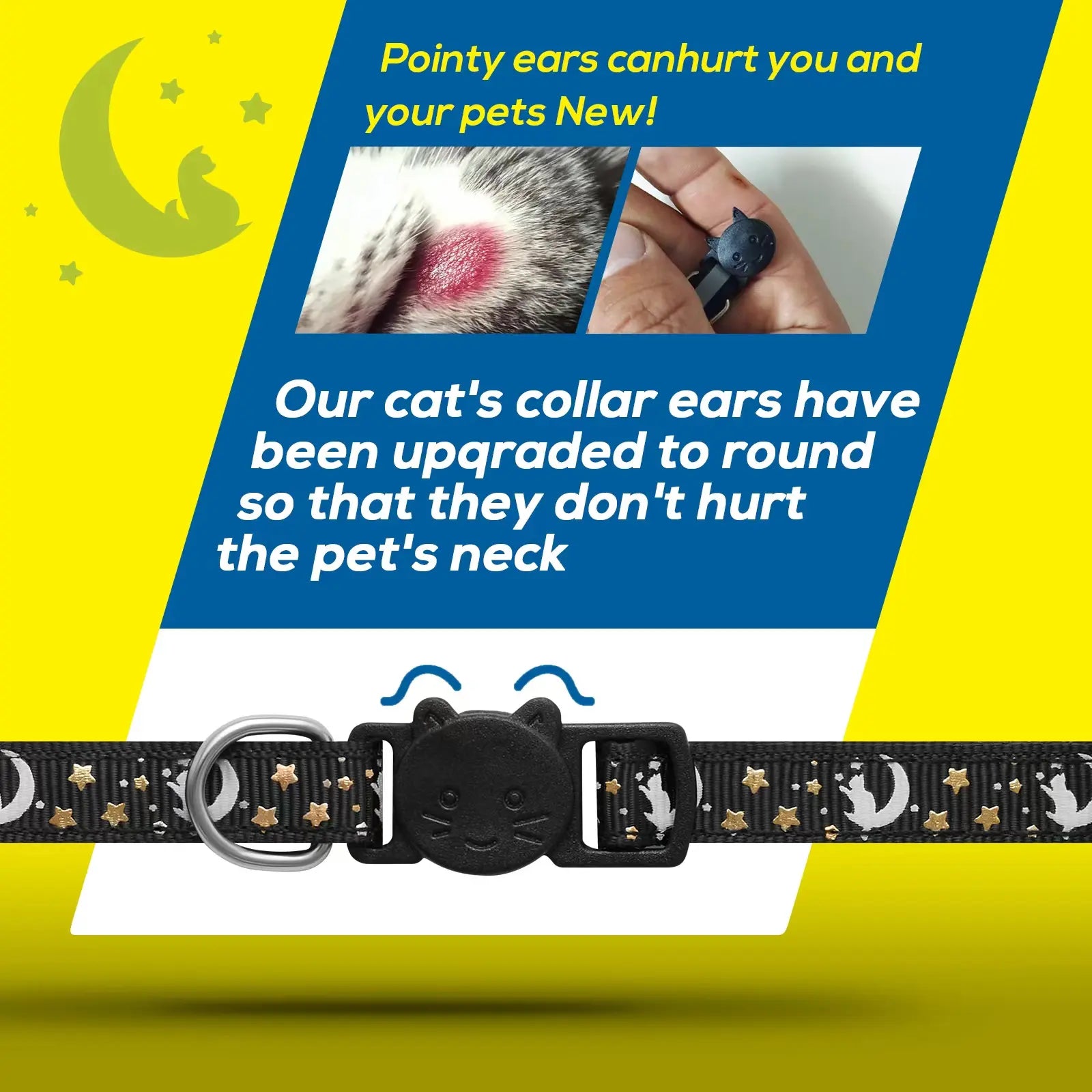 4 PCS Breakaway Cat Collars with Glowing Moon Pendant Adjustable Kitten Collar for Cats Girls Boys Pet Gifts Accessories Leashes Harnesses