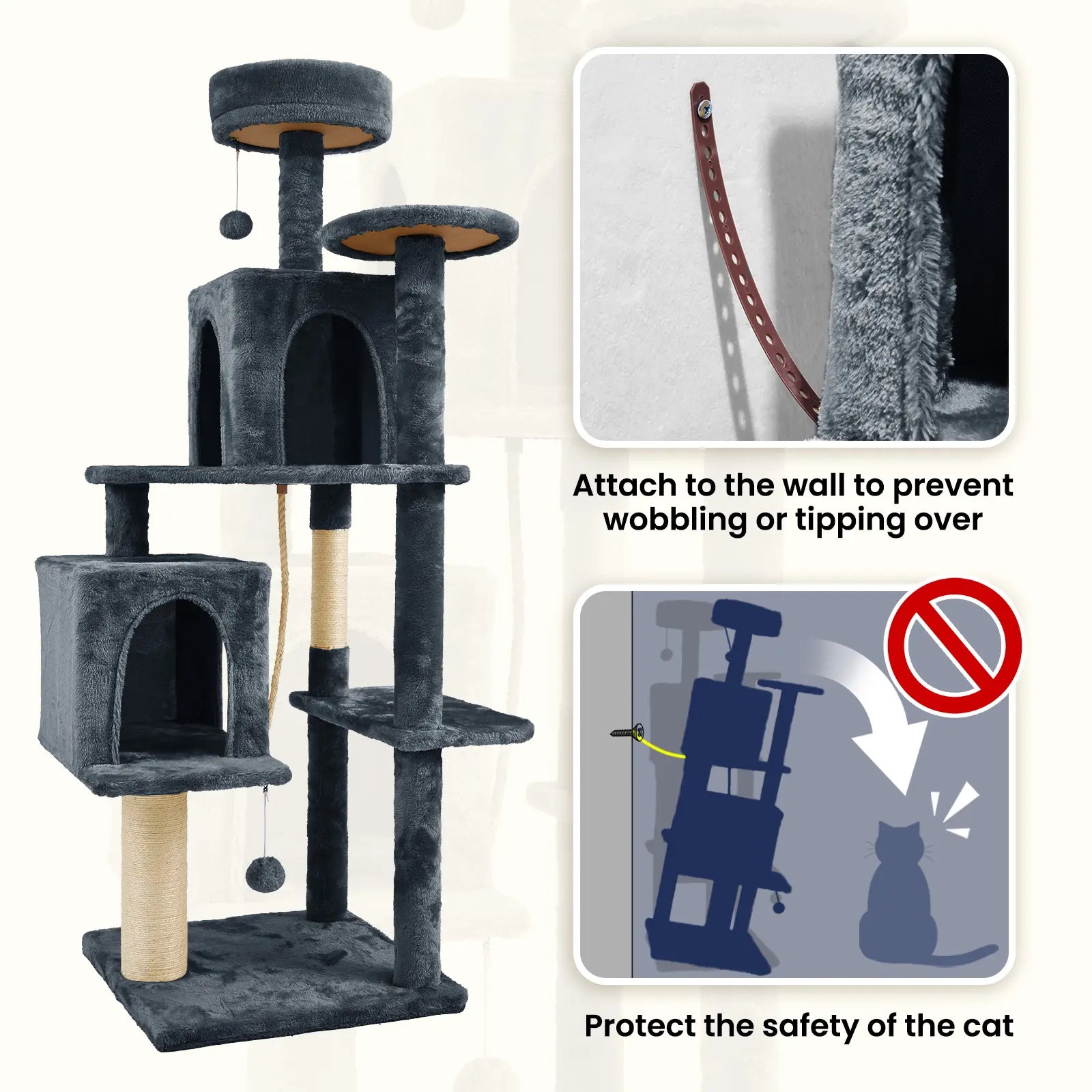 [Mothersdaygift] Wecharmer Cat Tree / Tower for Indoor with Green Leaves, Cat Condo Cozy Plush House with Hang Ball, Pet Furniture with Scratching Posts Cat Tree