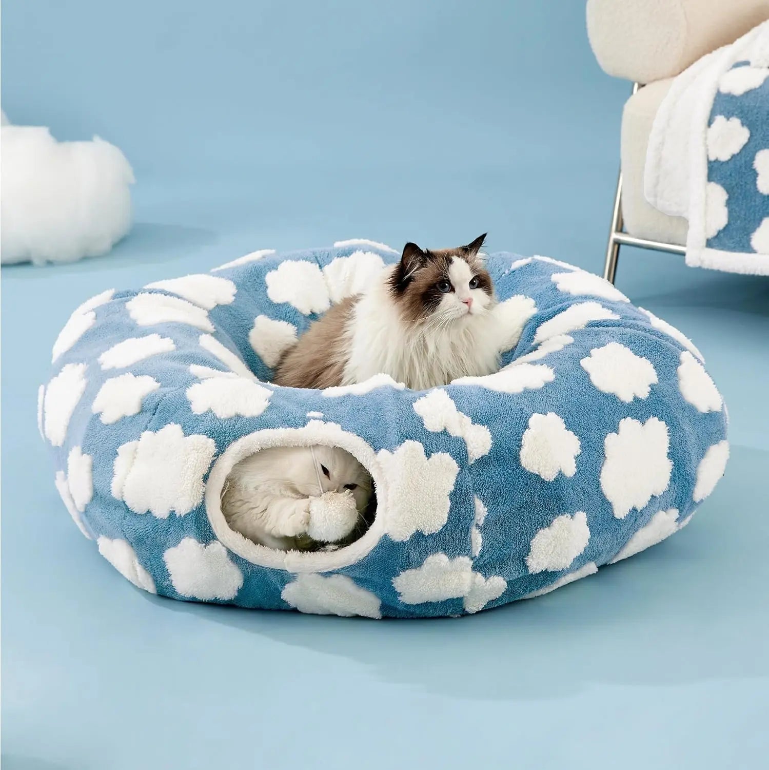 Lesure Cat Tunnel Bed for Indoor Cats - Soft&Cozy Cute Cat Donut Tunnel with Washable Circle Cushion, round Pet Play Tunnel Toy for Kitten/Puppy/Rabbit, Peekaboo Cave Toy, Cool Cat Stuff