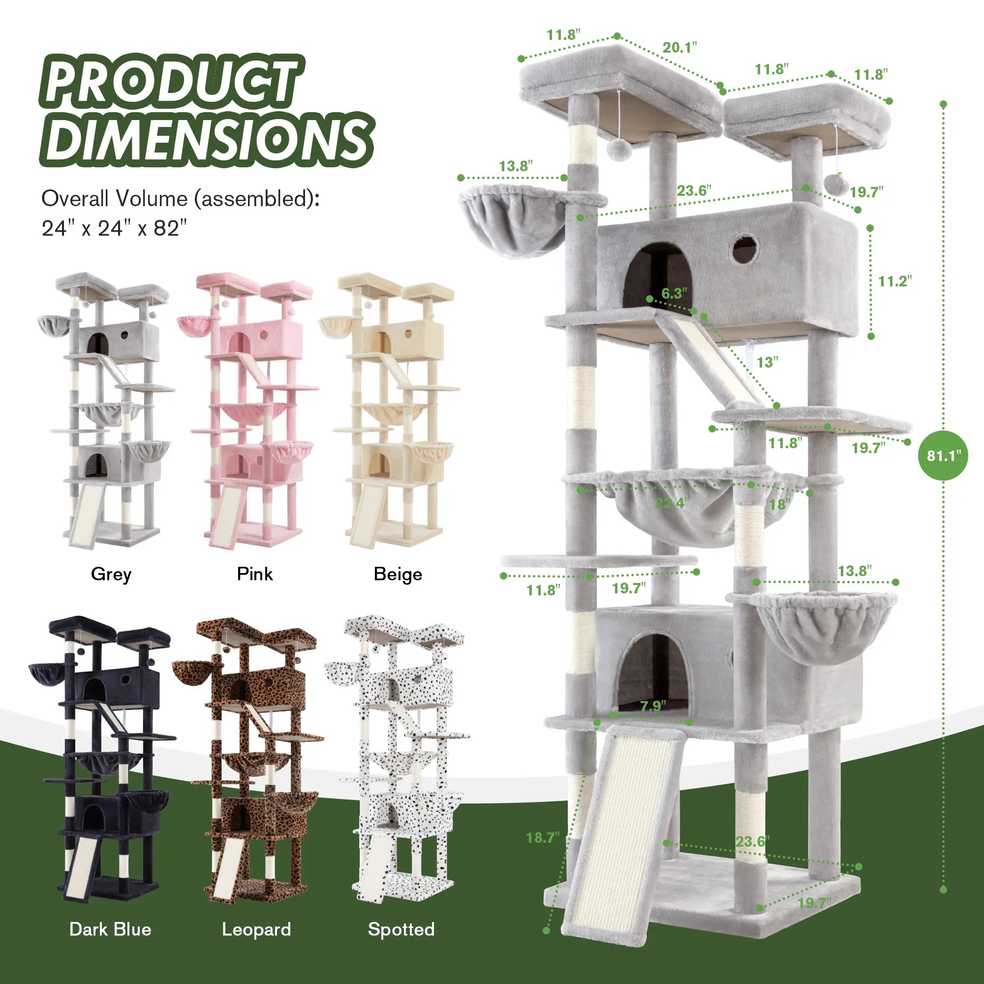 MUTICOR 82In Cat Tree Tower All-In-One Luxury Cat Tree with Scratching Posts & Boards,Hammock,Cozy Condo Room House,Toy Balls,Multifunctional Pets Furniture#Summervibes
