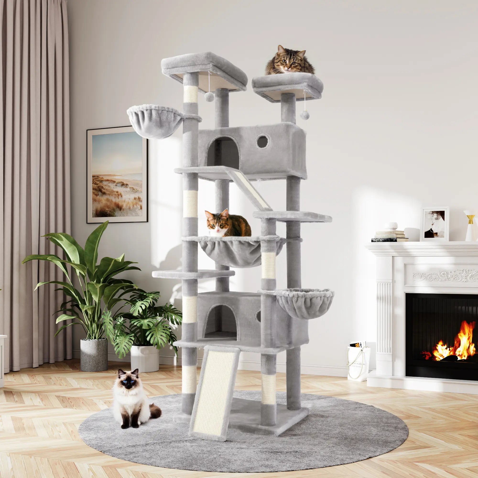 MUTICOR 82In Cat Tree Tower All-In-One Luxury Cat Tree with Scratching Posts & Boards,Hammock,Cozy Condo Room House,Toy Balls,Multifunctional Pets Furniture#Summervibes