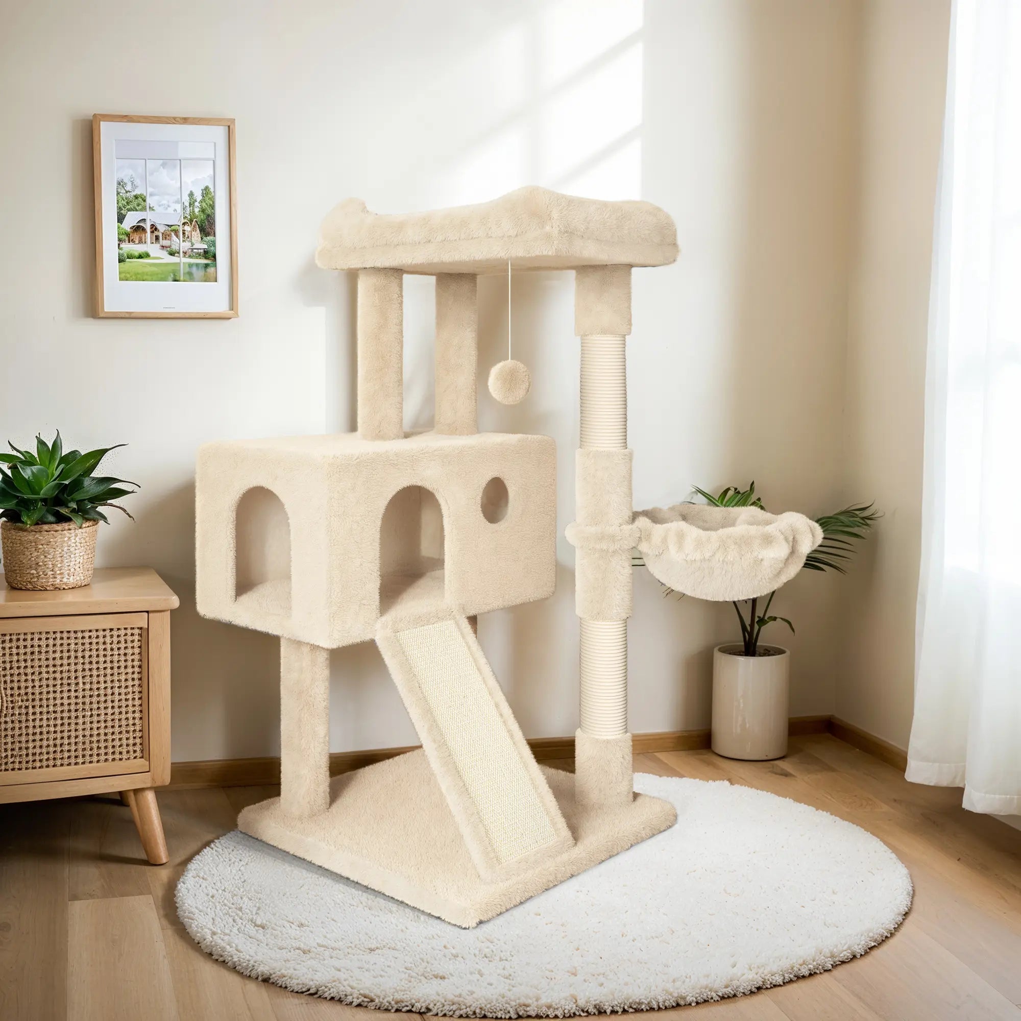 HOOMIC 36 Inches Cat Tree, Multi-Level Condo with Sisal Posts & Cozy Hammock, Padded Plush Perch, Available in Beige, Dark Grey, Light Grey , Perfect for Indoor Cats & Kittens #Summervibes