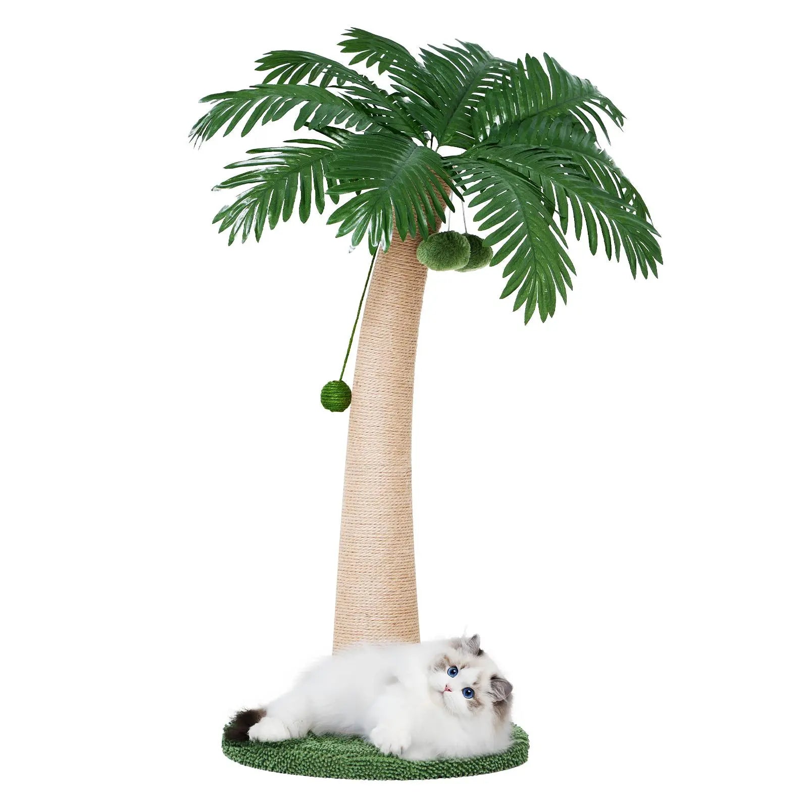 [Mothersdaygift] Wecharmer Cat Tree / Tower for Indoor with Green Leaves, Cat Condo Cozy Plush House with Hang Ball, Pet Furniture with Scratching Posts Cat Tree