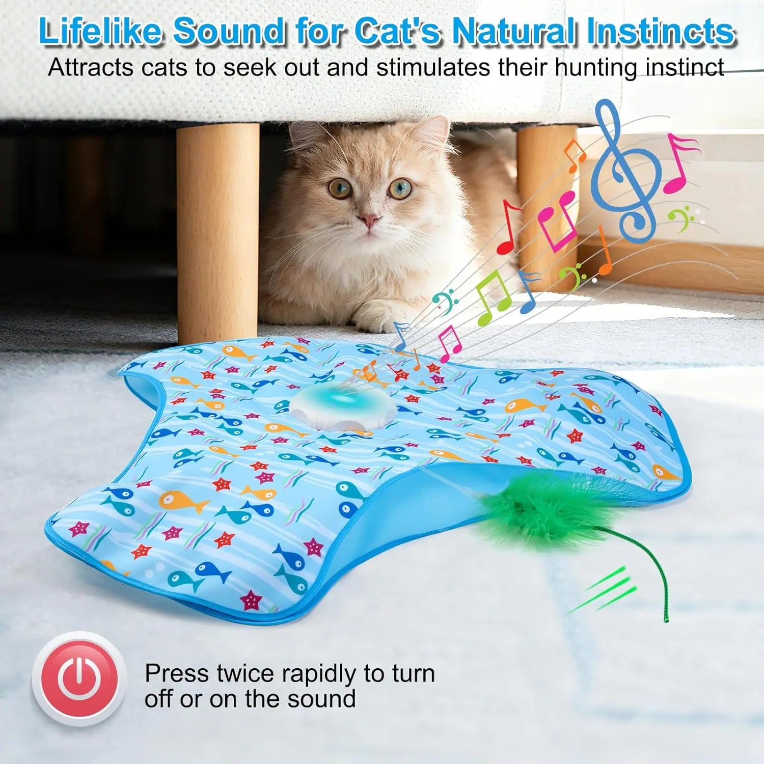 Hide and Seek Cat Toys with 2 Teasing Sticks, Touch Activated Cat Kitten Toy Exercise Toys for Indoor Bored Cats, Interactive Cat Toys Rechargeable, Moving Concealed Feathers, Real Mouse Squeaky